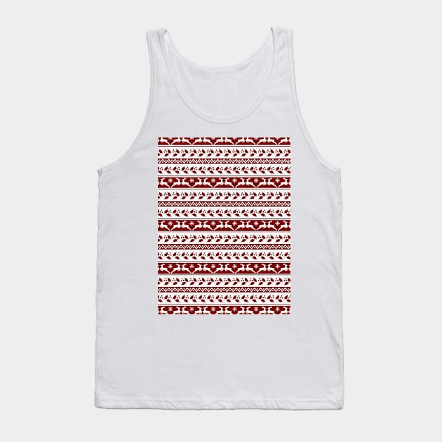 Dark Christmas Candy Apple Red Nordic Reindeer Stripe in White Tank Top by podartist